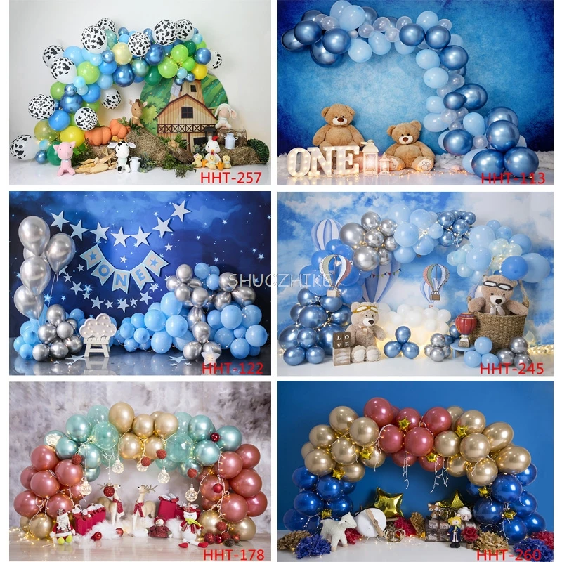 SHUOZHIKE Personalized Decoration Colorful Balloon Illustration Background Newborn Baby Birthday Photography Backdrops  FSS-1