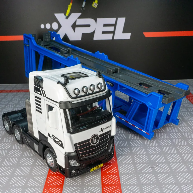 1:50 シミュレーションエンジニアリング車両道路二階建て輸送車両合金モデル少年音響光学玩具ギフトプルバック車