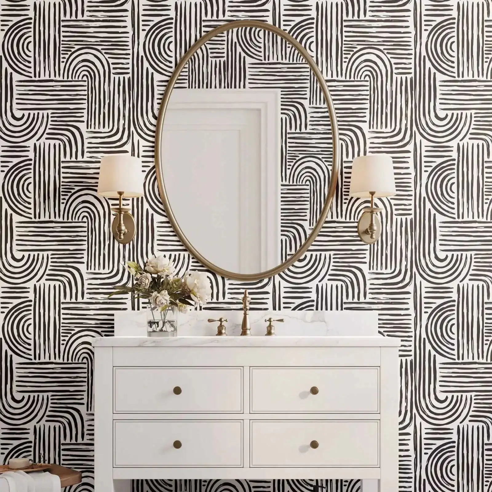 

Черно-белые абстрактные обои, обои с кожурой и наклейкой для домашнего декора или обои без наклеивания с геометрическим рисунком в стиле бохо