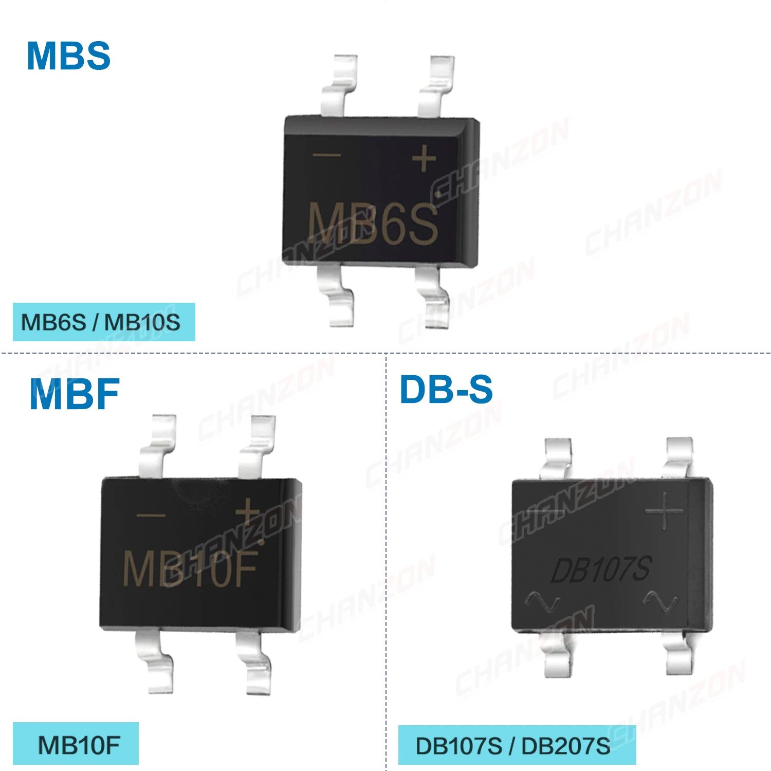 SMD-Diodenbrückengleichrichter MB6S MB10S MB10F DB107S DB207S 0,5 A 1 A 2 A 600 V 1000 V MBS MBF DB-S MB 6S 10S 10F DB 107S 207S DB107-S