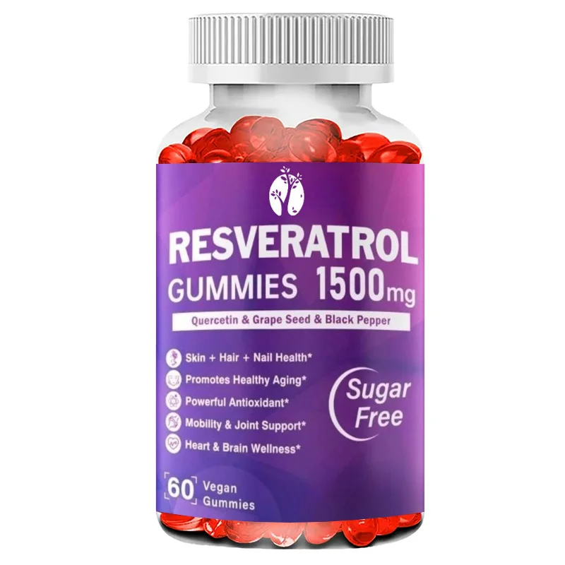 Resveratrol Gummies 1500mg - Quercetin, Grape Seed, Acai Berry Extract, Antioxidant, Skin, Joint Health