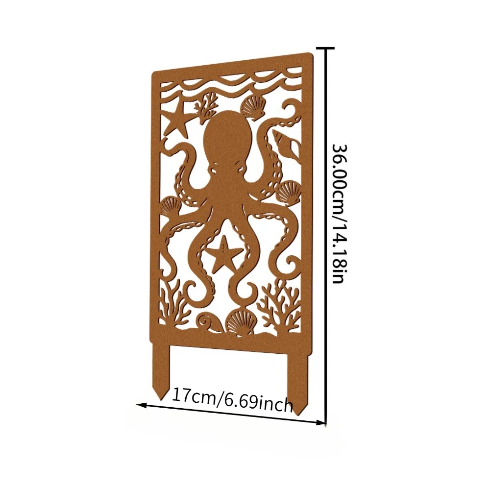 CIFBUY Metal Wall Art Octopus Rustic Garden Privacy Screen Decor Outdoor Yard Distressed Finish with Ground Stakes