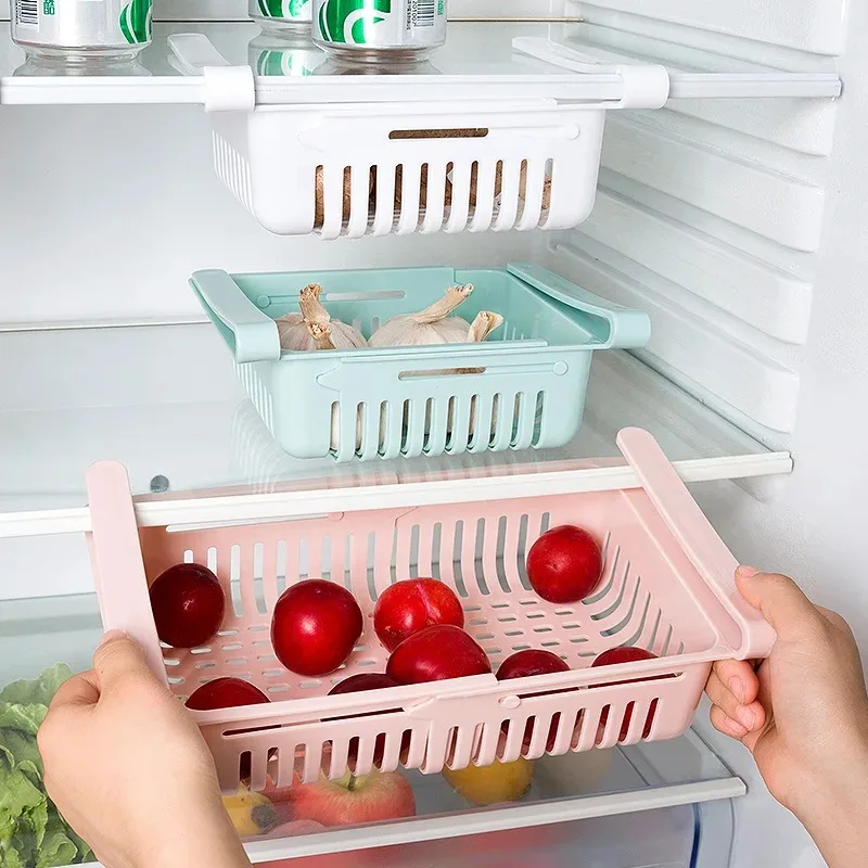 1 Pcs Kitchen Organizer Fridge Storage Drawer Box Extendable Refrigerator Chest Shelf Home Storage Case Plastic Cabinet Shelves