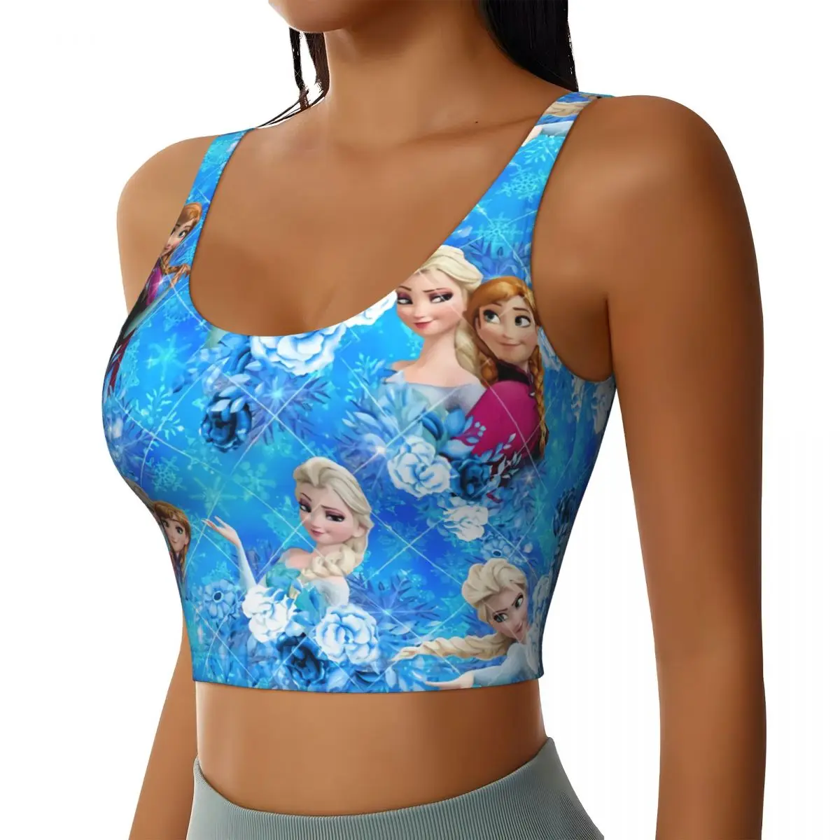 Custom Frozen Workout Crop Tank Tops Women Elsa Anna Yoga Sports Bras