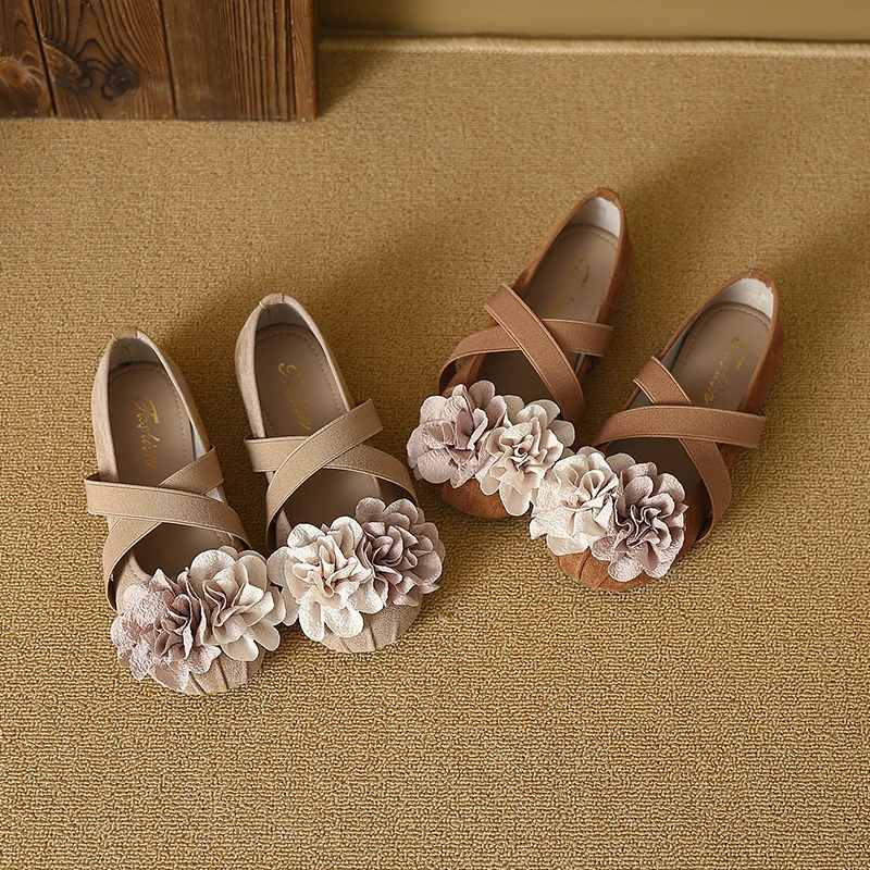 Zapatos planos con flores francesas para mujer, novedad de 2025, color albaricoque
