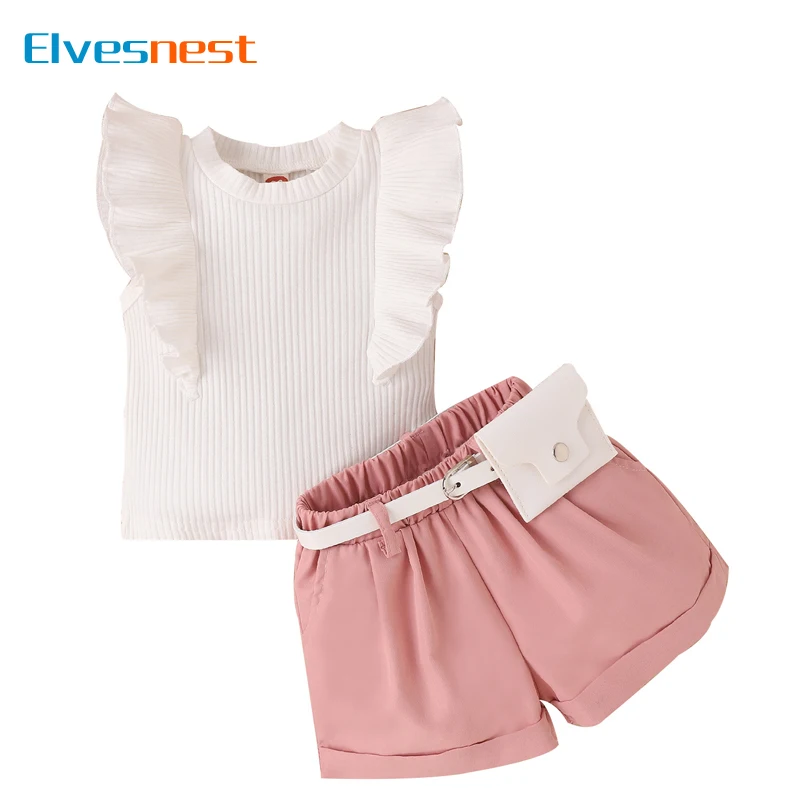 

Fashion Solid Color Children Clothing Girls Outfit Summer Girl Clothing Sets Cotton Sleeveless Tops Shorts Kids Clothes 1-5Years