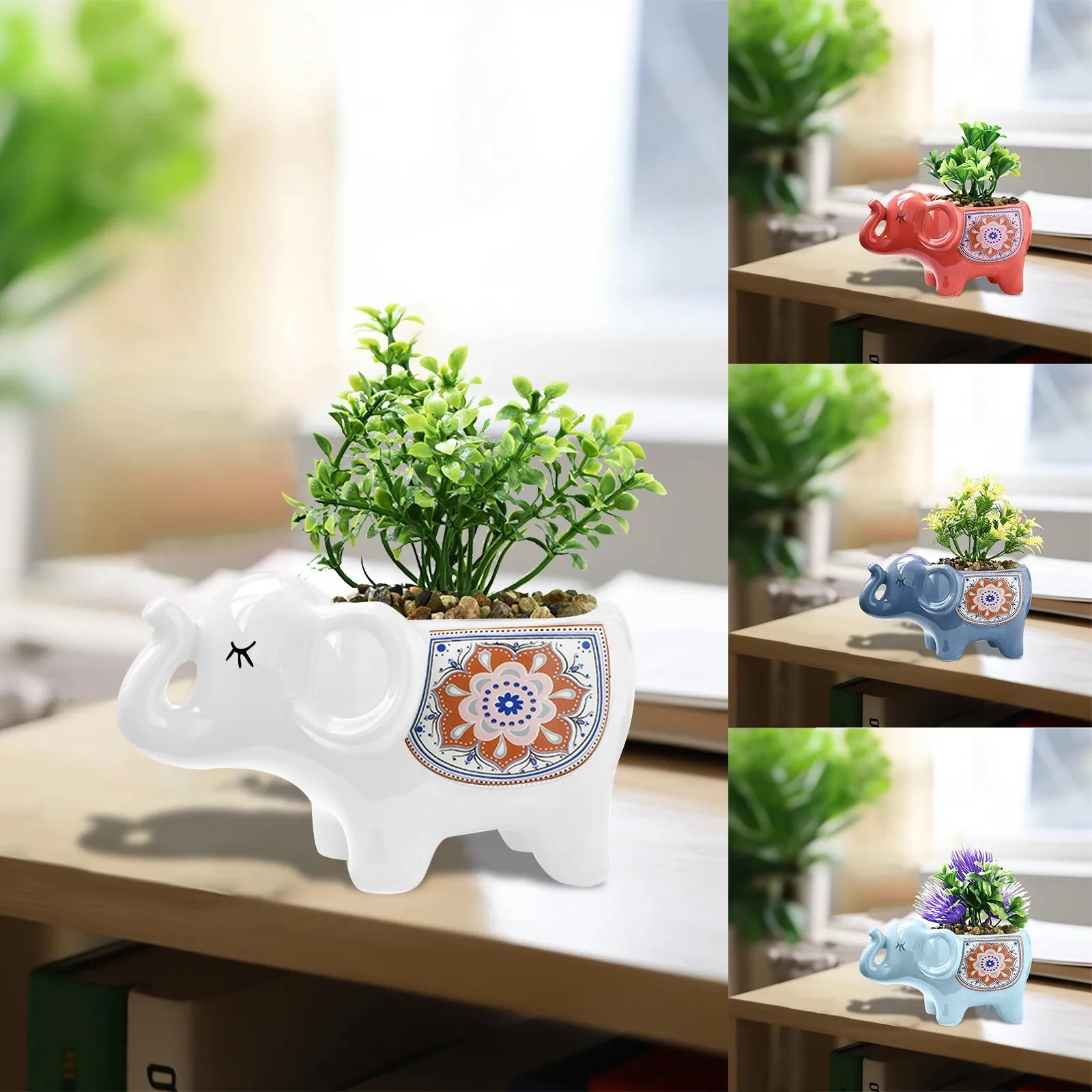 4PCS Cute Elephant Flower Pot With Hole Creative Funny Planter For Indoor Outdoor For Pencil Valentine Flower Pot for Teacher