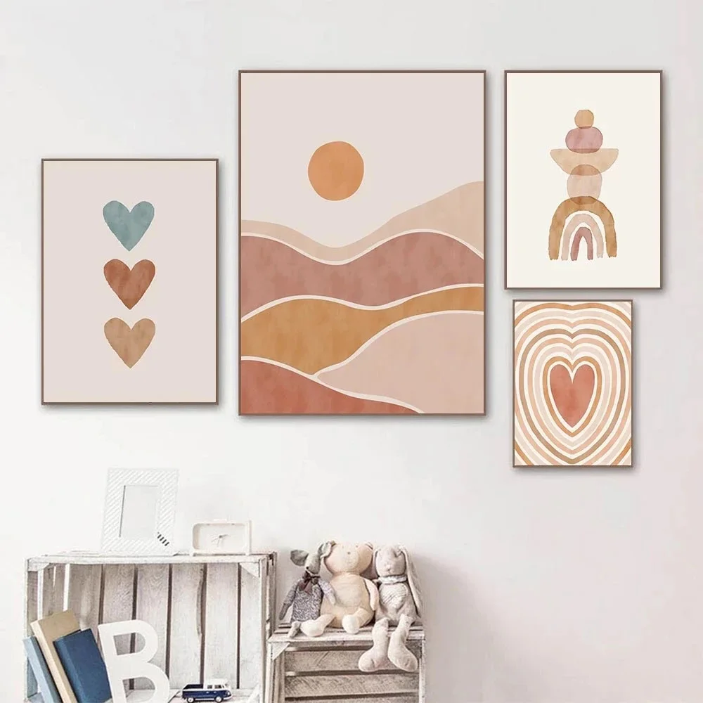 Sun Rainbow Heart Alphabet Lighthouse Posters and Prints Boho Abstract Wall Art Canvas for Bedroom and Kids Room Home Decor