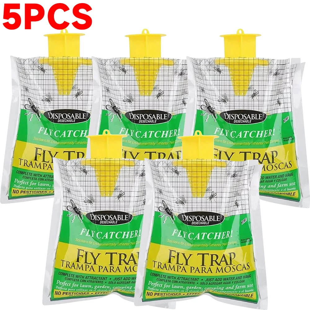 1-5 Stuks Wegwerp Fly Catcher Bag Niet-giftige Wesp Mosquito Insect Bug Trekken Killer Trap Outdoor Hangende Fly Trap Bag met Aas