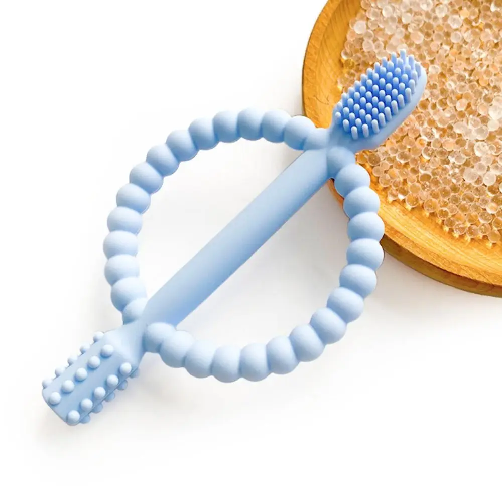 Mordedor de silicona de grado alimenticio Premium, sin BPA, alivio de la dentición, palo para masticar, mango fácil de sostener, masaje encías, cepillo de dientes infantil para viaje