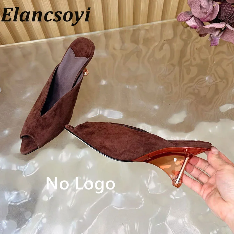 Slippers Women's Open Toed Suede Slope Heel Sandals with Fish Mouth Office Commuter High Heel Slippers Summer Party Dress Shoes view 4