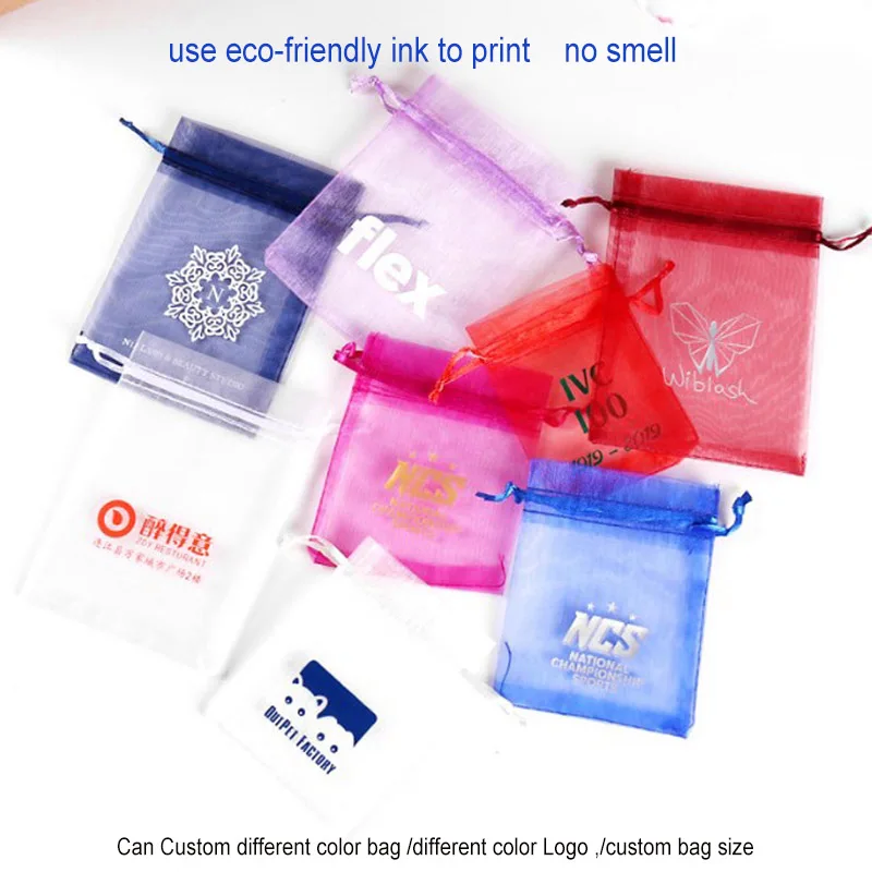 Small Organza Gift Bags 9x12cm 10x15cm 13x17cm 15x20cm Party Candy Packaging Bag Jewelry Logo Mesh Pouch