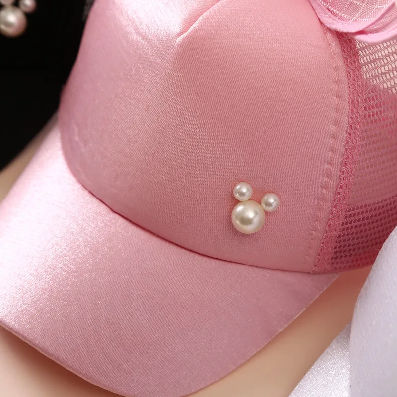 Perle Bogen Prinzessin Mädchen Baseball Hut Kinder Sommer Mesh Schirmmütze Kühlen Atmungsaktive Baby Sonnenschirm Ente Zunge Kappen Kinder Visiere