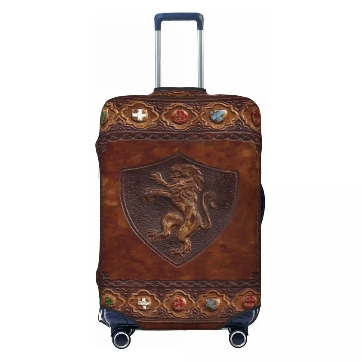 Custom Hand Tooled Leather Medieval Book Cover Luggage Cover Elastic  Travel Suitcase Protective Covers Fits 18-32 Inch