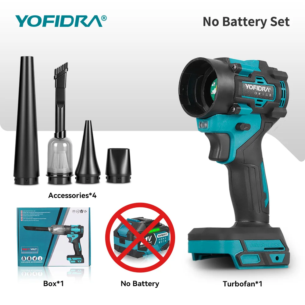 YOFIDRA Bürstenloser 80000RPM 2-in-1 Hochleistungs-Turbolüfter Elektrischer Luftbläser Jet-Fan Schnee-, Laub- und Staubentferner für Makita-Akkus