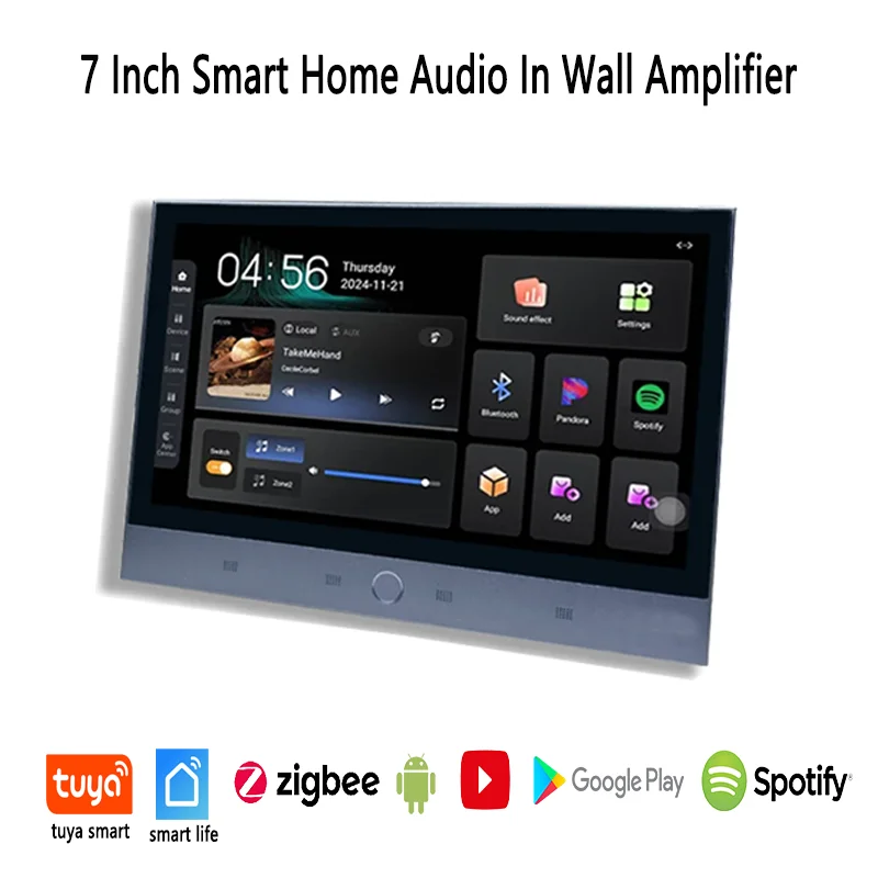 7 Inch Touch Screen Android 11 Music Player WiFi Wall Mounted Tuya Smart Home Control Panel 8x30W Sound System In-Wall Amplifier