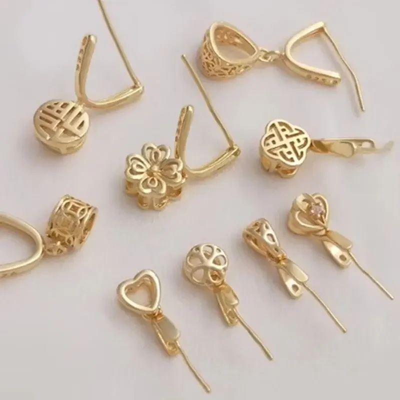 C056 14K Gold Plated Melon Seed Clasp, Lucky Character Cherry Blossom Connector for Jade Crystal Necklace
