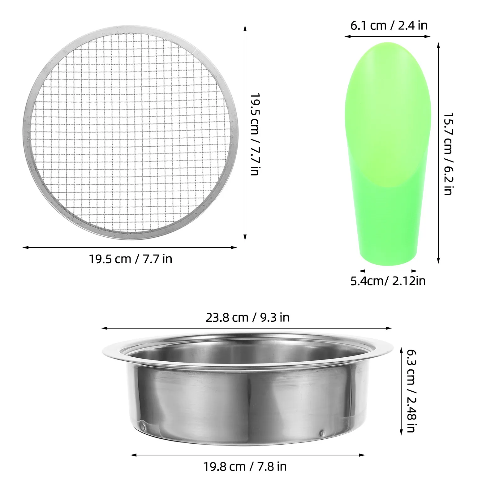 1Set Stainless Steel Garden Soil Sifter Ergonomic Handle Mesh Soil Screening Tool for Yard Potting Compost Sieve