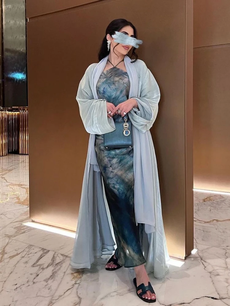 Muslim Abaya Silky Cardigan Party Dress Elegant Morocco Dress Women Kaftan Turkey Arab Long Robe Vestidos Dubai Maxi Dresses