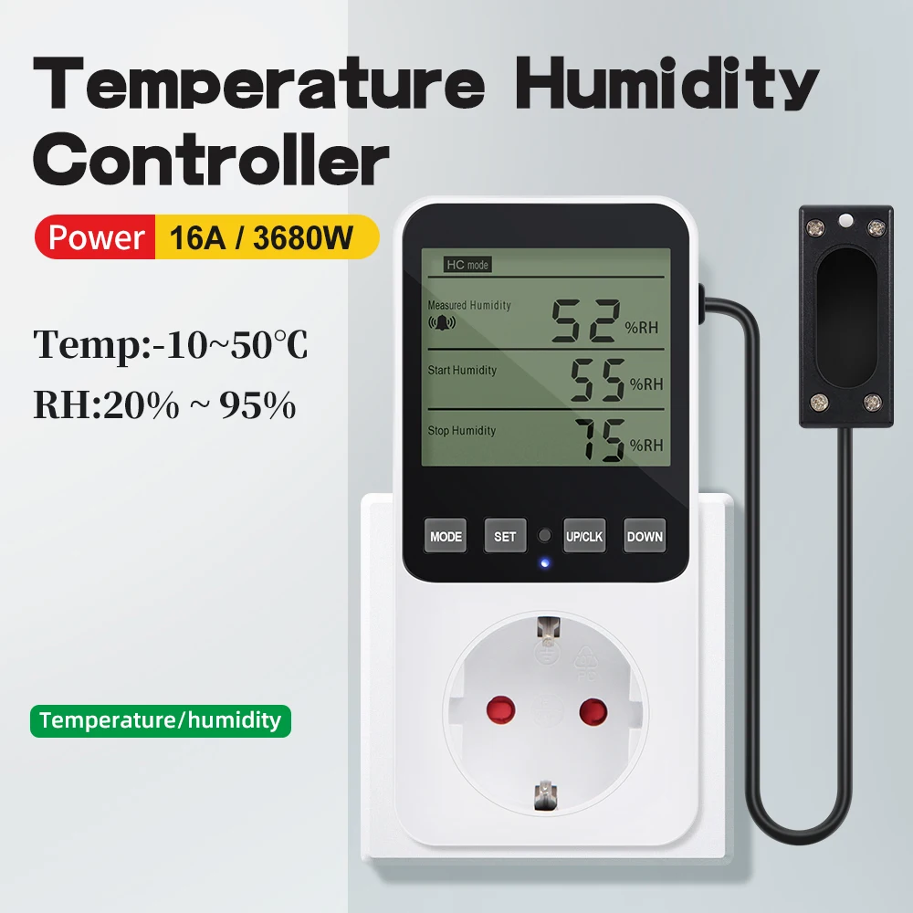 Digital Thermostat Temperature Humidity Controller LCD Display Timer Socket  Heating Cooling Alarm With Temperature Sensor