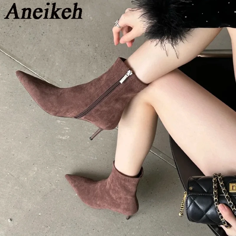 Aneikeh Autumn Winter Pointed Toe Ankle Boots Designer Vintage Thin Low Heel Women Shoes Short Modern Botas Zapatos De Mujer