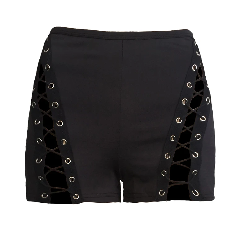 Ropa de Rave para mujer, pantalones cortos vaqueros con vendaje Sexy, ropa de calle de cintura alta ahuecada, pantalones cortos vaqueros ajustados