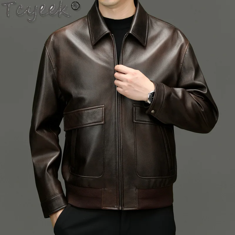 Tcyeek Genuine Leather Jacket for Men 2025 Business Casual Leather Coat Spring Autumn Clothes Goatskin Mens Coats Jaqueta Couro