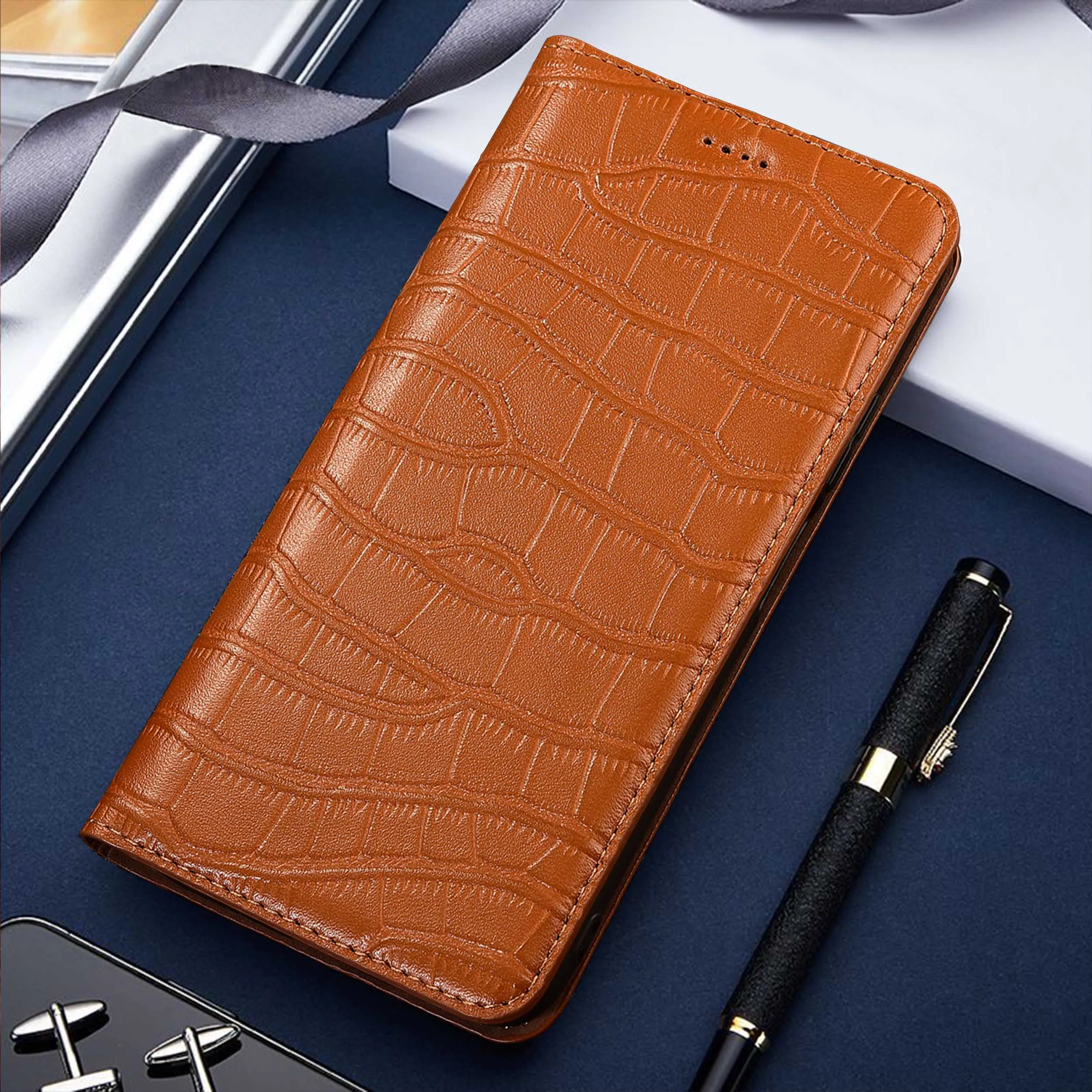 

Genuine Leather Phone Case For ZTE Nubia Z60 Z60S Z70 Z70S Z80 Pro Ultra Crocodile Belly Pattern Of Flip Cover Case Cowhide