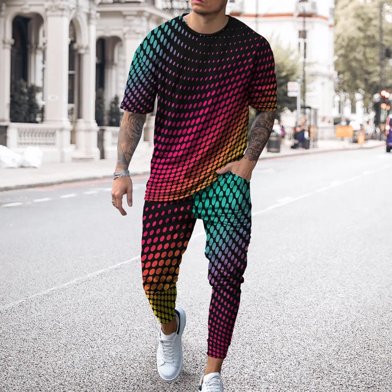 2023 Men Summer 2-piece Suit 3D Printed Oversized Street Clothes Summer Fashion Men Suit Trend Short Sleeve T-shirt And Trousers
