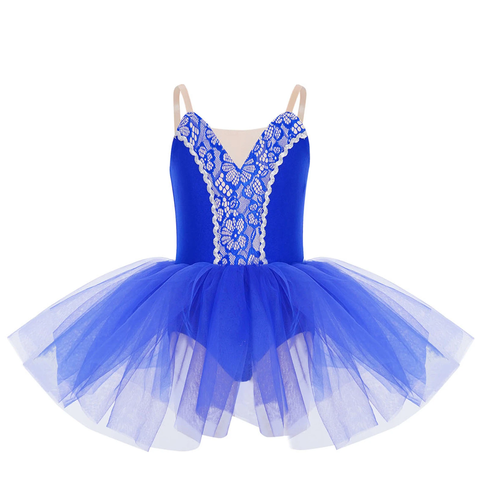 

Girls Ballet Dance Tutu Dress Adjustable Spaghetti Straps Lace Mesh Leotard for Ballerina Figure Skating Gymnastics Performance