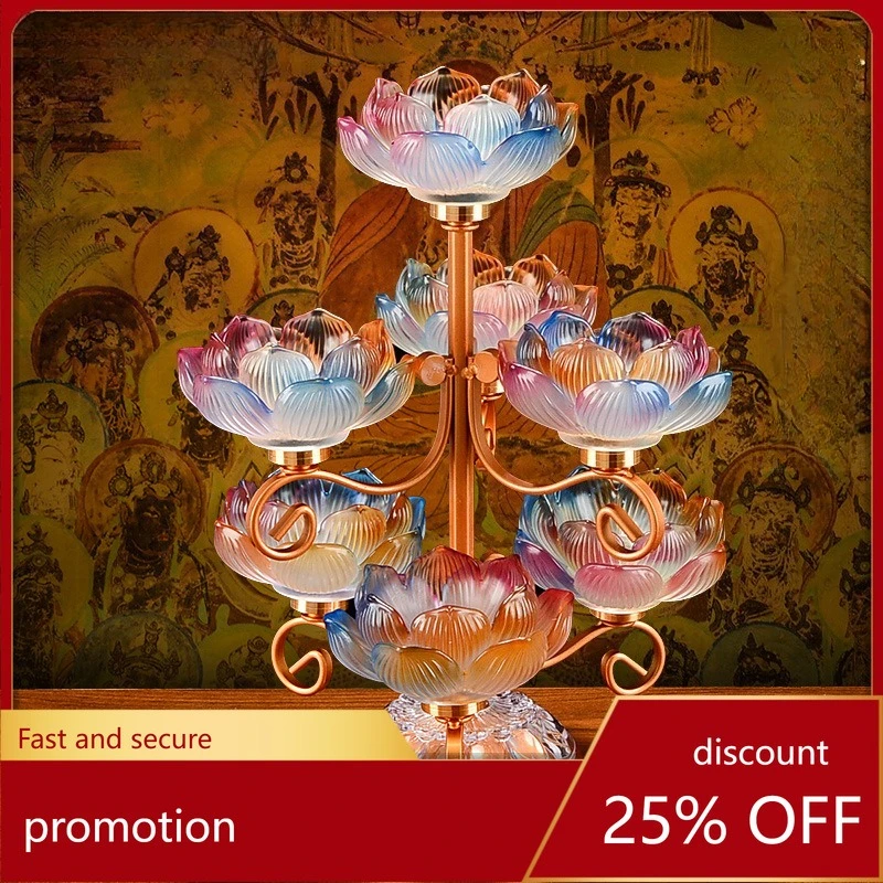 Cz butter lotus colorful glazed seat ornaments buddha candlestick for home seven star stand for buddha table ornaments