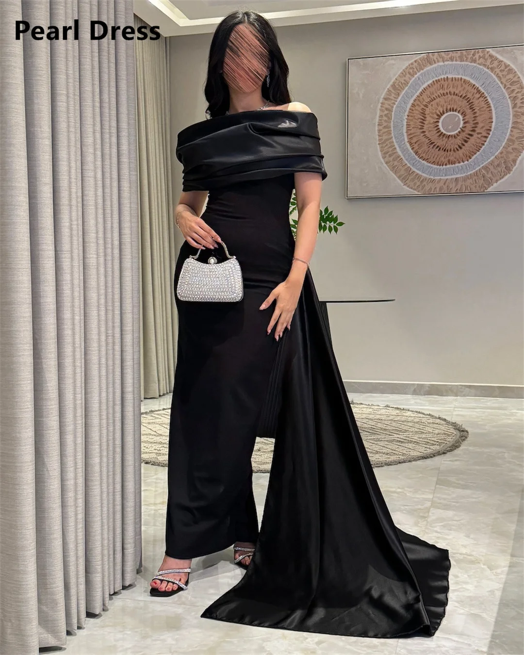 Pearl Off the Shoulders Luxury Woman Evening Dress Women Elegant Party Dresses Woman Wedding Black Custom Made Fish Tail Prom