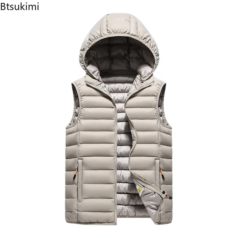 New Autumn Winter Men's Sleeveless Vest Jackets Fashion Thicked Cotton-padded Warm Vests Men Casual Cold-proof Hooded Waistcoats