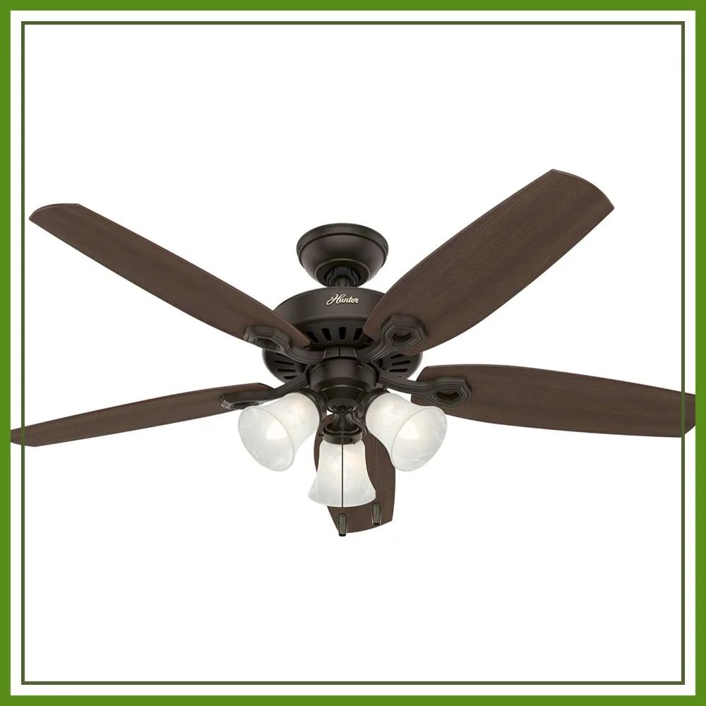 

52 inch Indoor Ceiling Fan with LED Light, Bronze, Pull Chain, 5 Blades, Standard Mount, No Remote