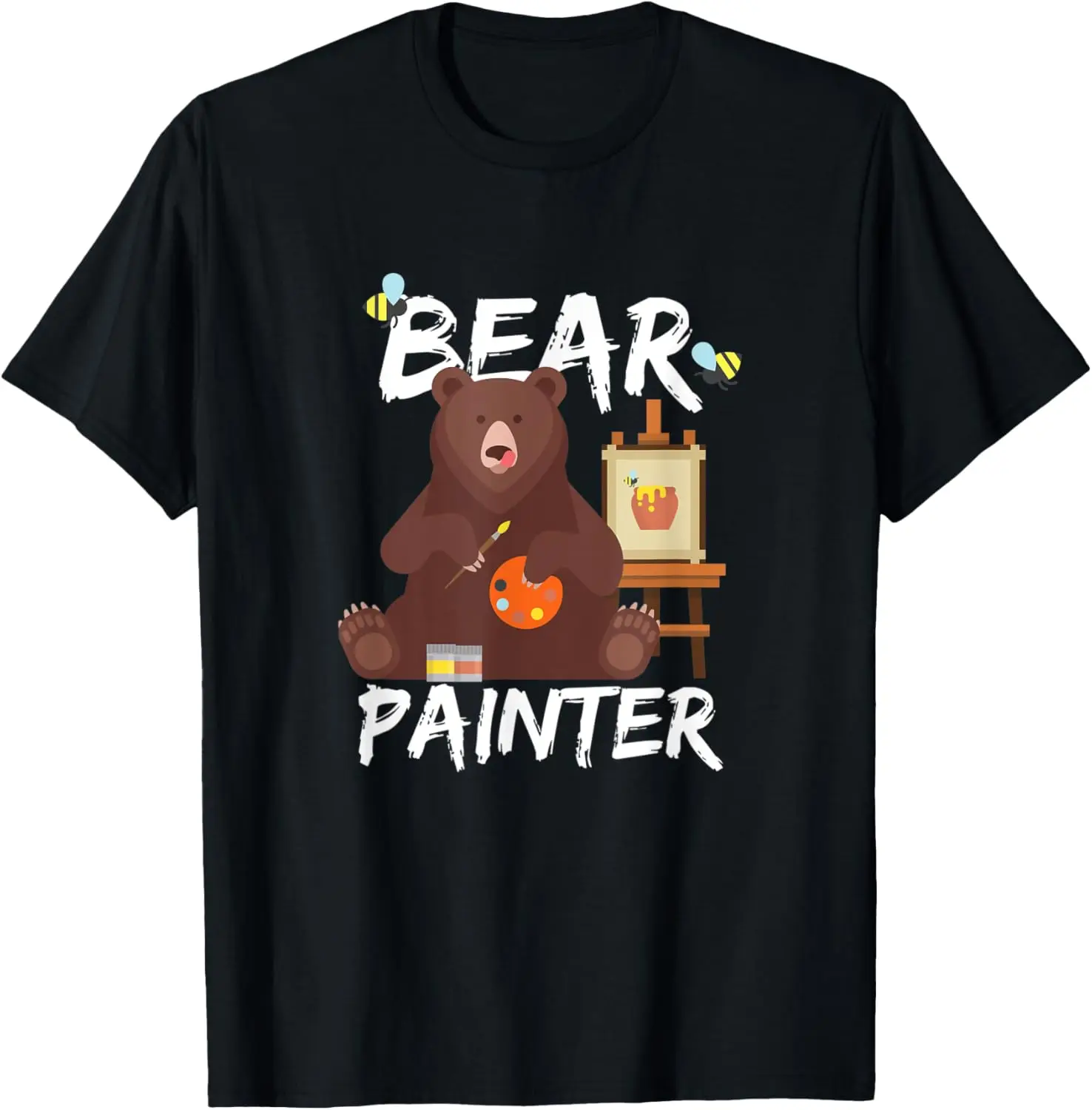 Women Summer Bear Painter Print T Shirt Casual Cute Bear Artist Graphic Short Sleeve Fashion Leisure Trendy Daily Wear Tee Top