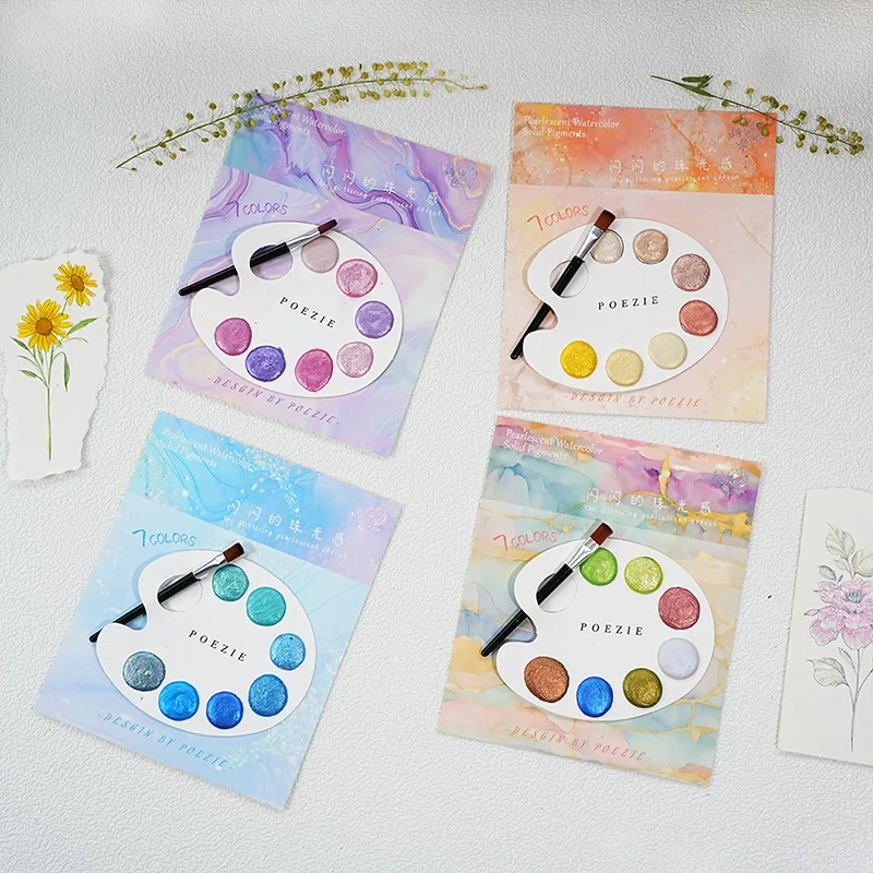 7-color Pearlescent Solid Watercolor Pigment Set Portable Durable for Outdoor Sketching Children's Graffiti Manicure Design