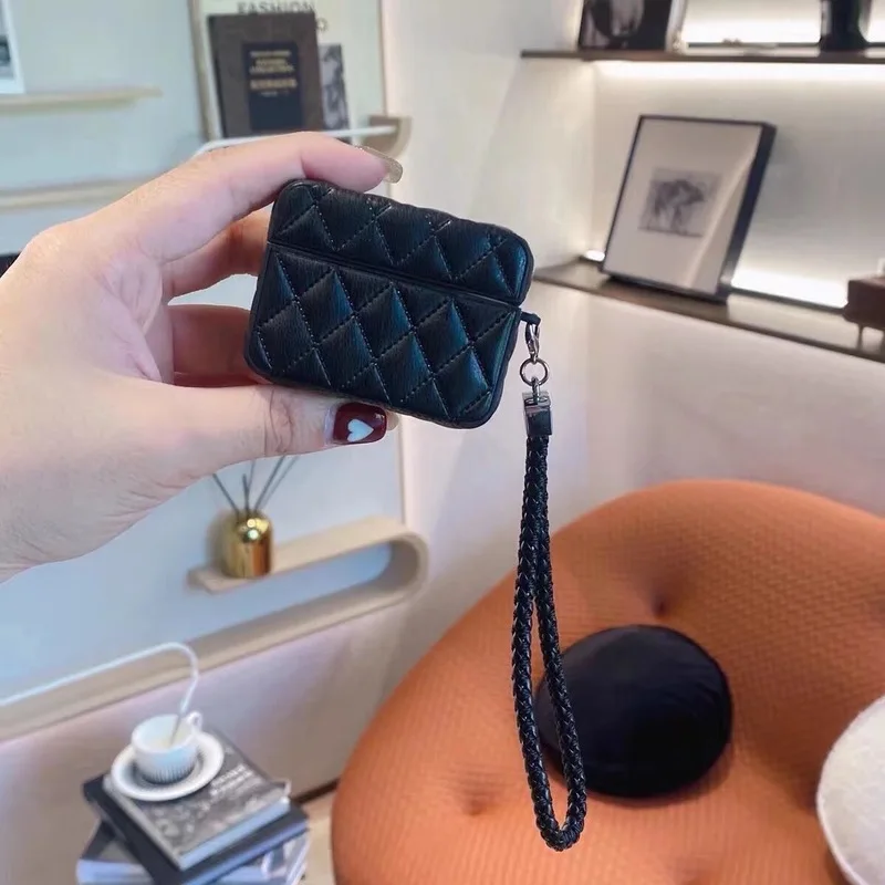Luxury Quilted Leather AirPods Case With Wrist Strap Compatible With  AirPods  Pro 2 3 Protective Earphone Cover