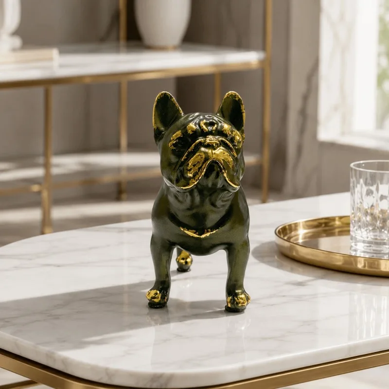 French Fighting Dog Animal Ornament Desktop Decoration Bullhead Statue Retro Animal Pet Dog Sculpture HomeDecoration Accessories