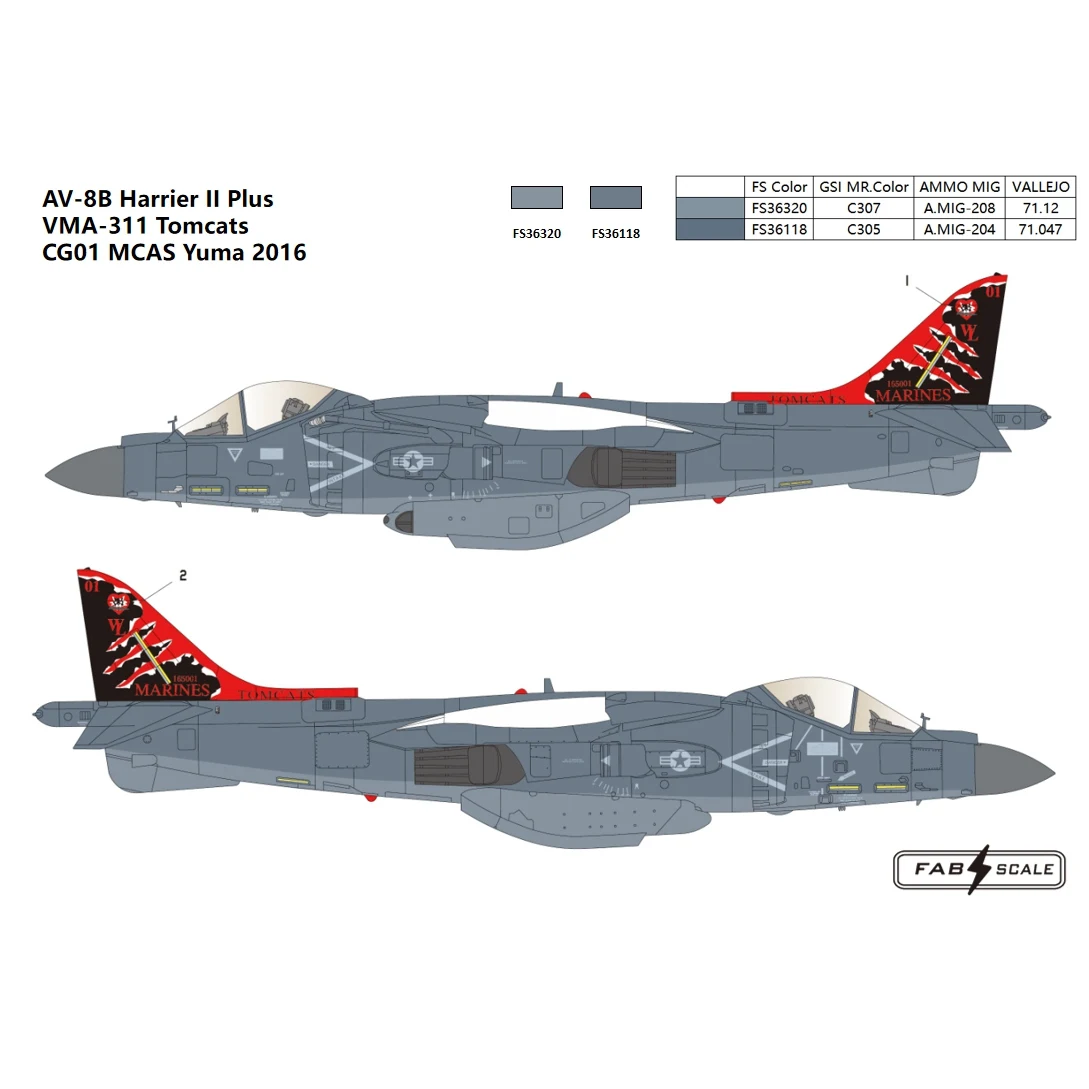 FabScale 1/48 مقياس AV-8B + VMA-311 2016 يموت قطع مرنة ملصق مائي ل HASEGAWA Eduard Revell UMA نماذج هواية لتقوم بها بنفسك #2