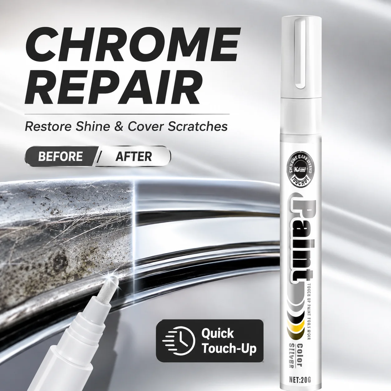 Silver Chrome Plating Touch Up Pen Auto Car Oxidation Rust Scratch Repair Tool For Rim Handle Mirror Trim