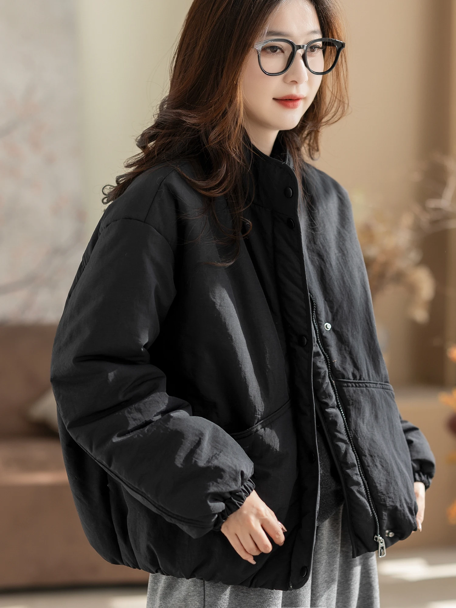 

Loose Casual Women's Cotton Jaet Autumn Winter New Sle Pure Color ort Faionable Women's Top Zipper ket Regular Sve