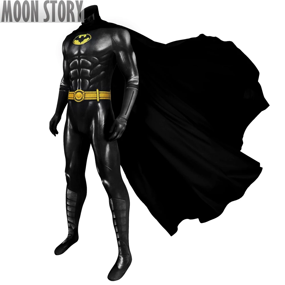 Disfraz de superhéroe de la película Flash Bat para hombres adultos, traje de Cosplay de Bruce Wayne, Michael Keaton, mono Zentaisuit con capa, casco