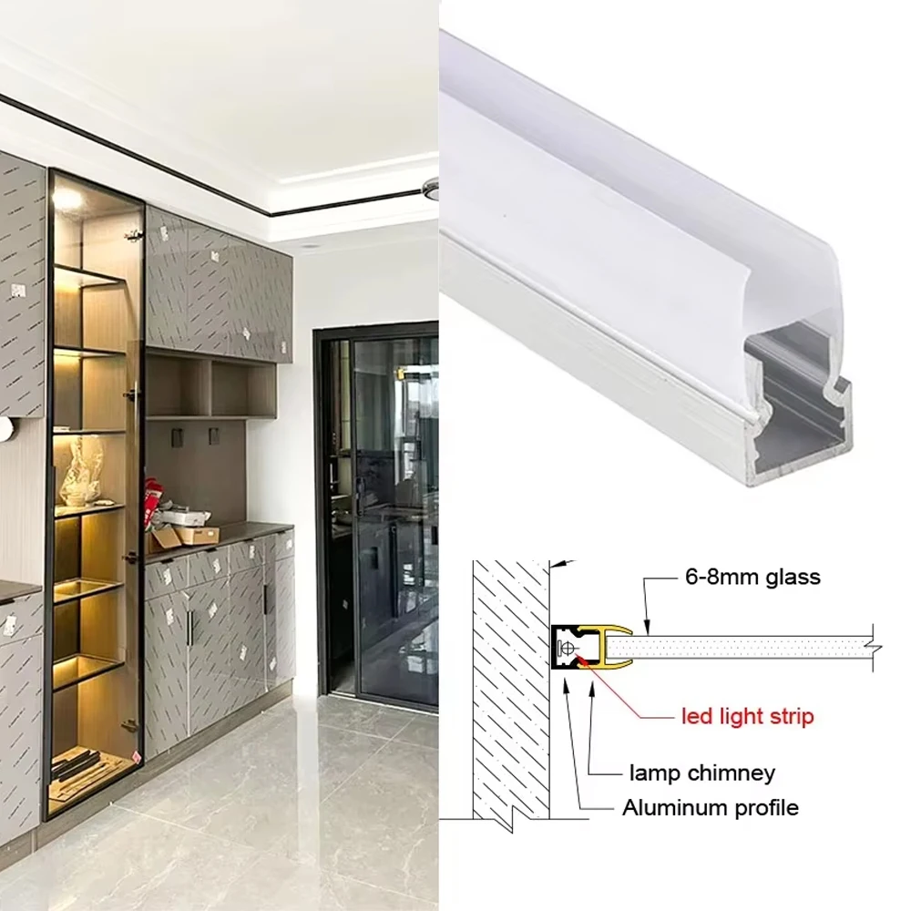 LED-Aluminiumprofil Glasregal-Lichtleiste, Einbau-Aluminiumclip für 6/8mm Glas, Perfekt für Vitrinen Barregale