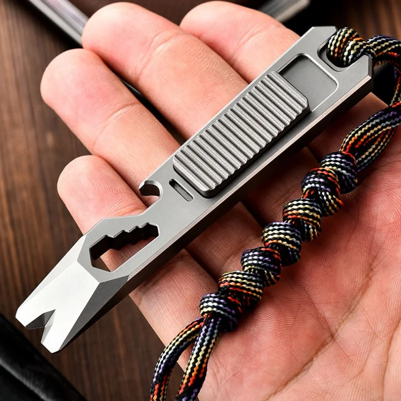 Titanium Alloy Crowbar Multifunctional Bottle Opener Hexagon Wrench Pry Bar Push Card Relieve Stress EDC Keychain Window Breaker