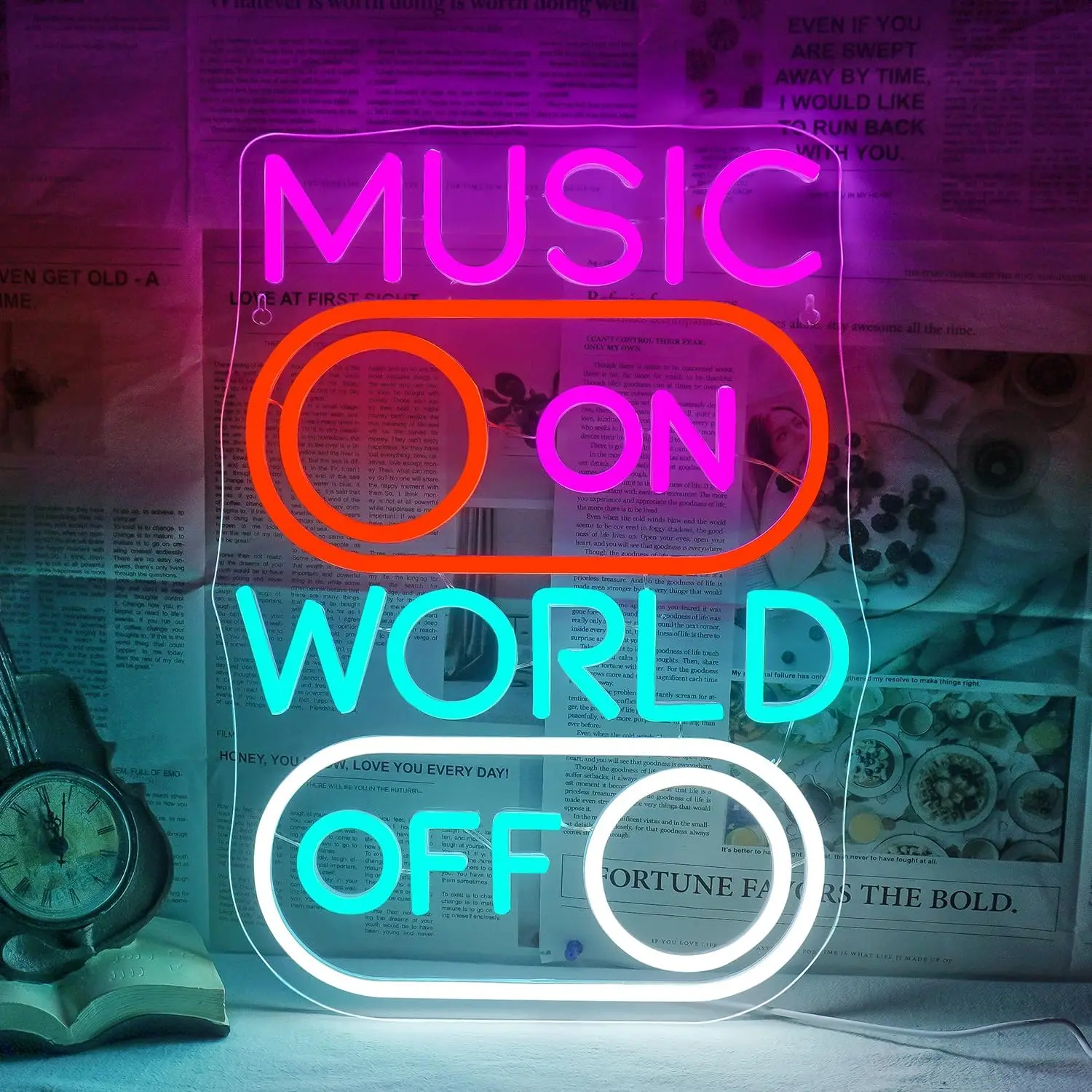 

Неоновая вывеска «Music on World Off» для KTV, музыкальной студии, декоративная светодиодная неоновая лампа с USB-питанием и регулировкой яркости для музыкальной комнаты, комнаты для девочек, спальни, бара, декора стен