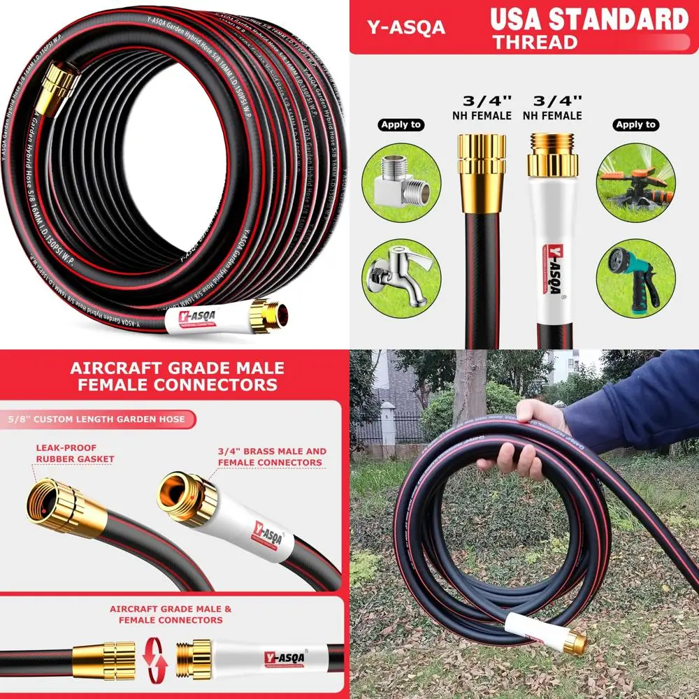 

Сверхмощный 100-футовый 5/8-дюймовый герметичный гибкий садовый шланг, прочный черный водяной шланг без затяжек класса подрядника Easy Coil для Outdo