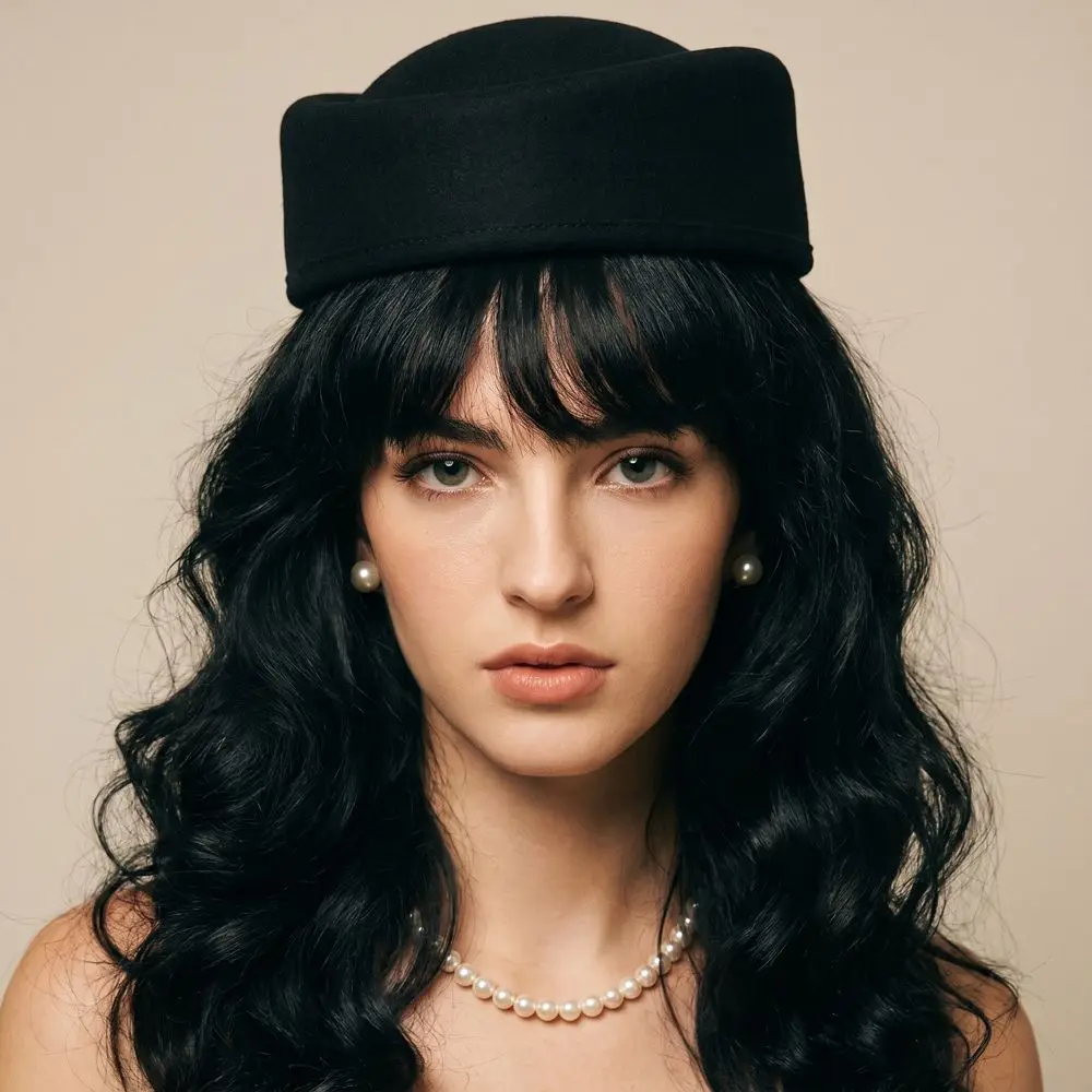 Woolen Top Hat Vintage Topper Hat Solid Color Retro Pillbox Hat Charm Elegant Formal Hat Live Show