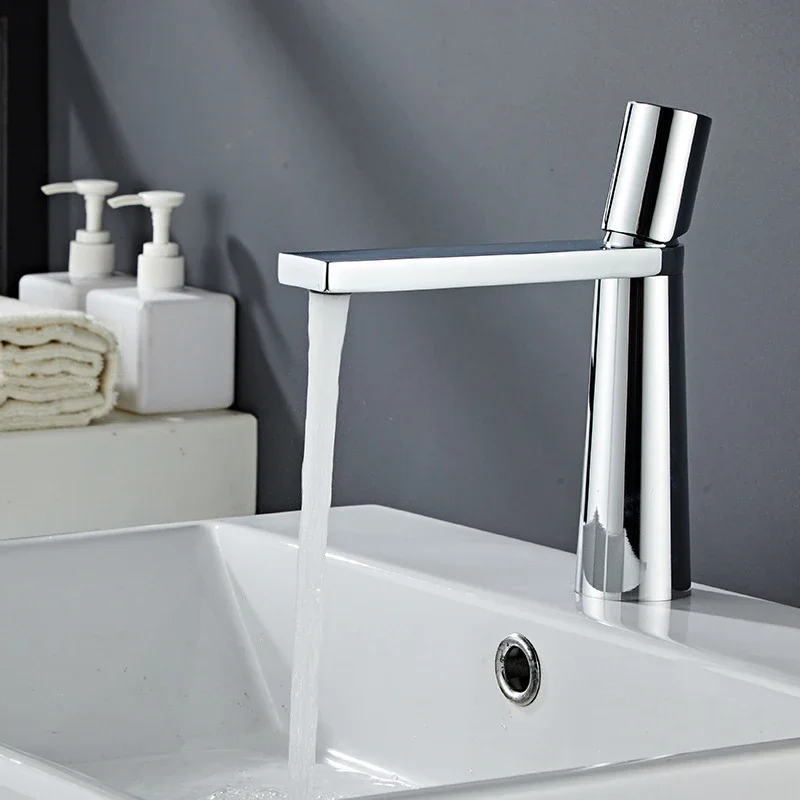 Modern Bathroom Basin Faucet Single Handle Hot Cold Mixer Tap with 2 Height Options, White/Black/Chrome Finish