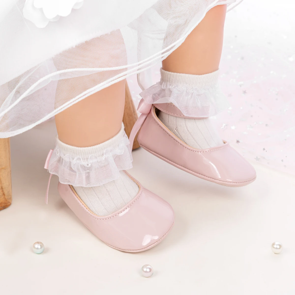 Baby Mädchen Mary Jane Ballerinas aus Lackleder mit Schleife, Prinzessinnen-Kleiderschuhe, rutschfeste weiche Sohle, für Kleinkinder, Prewalker, Party – Detail 20