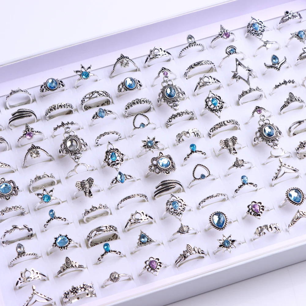 20/30 Teile/los Vintage Boho Glas Türkis Ringe Mode Frauen Urlaub Stil Täglichen Festival Schmuck Party Dekoration Geschenke